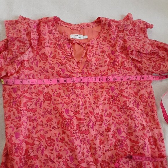 Vineyard Vines Women's Size L Coral Pink Helenium Floral Silk Blend Tunic Dress - Picture 12 of 13